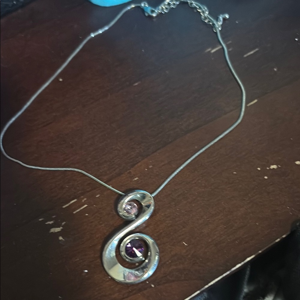 Silver and Purple Spiral Pendant Necklace
